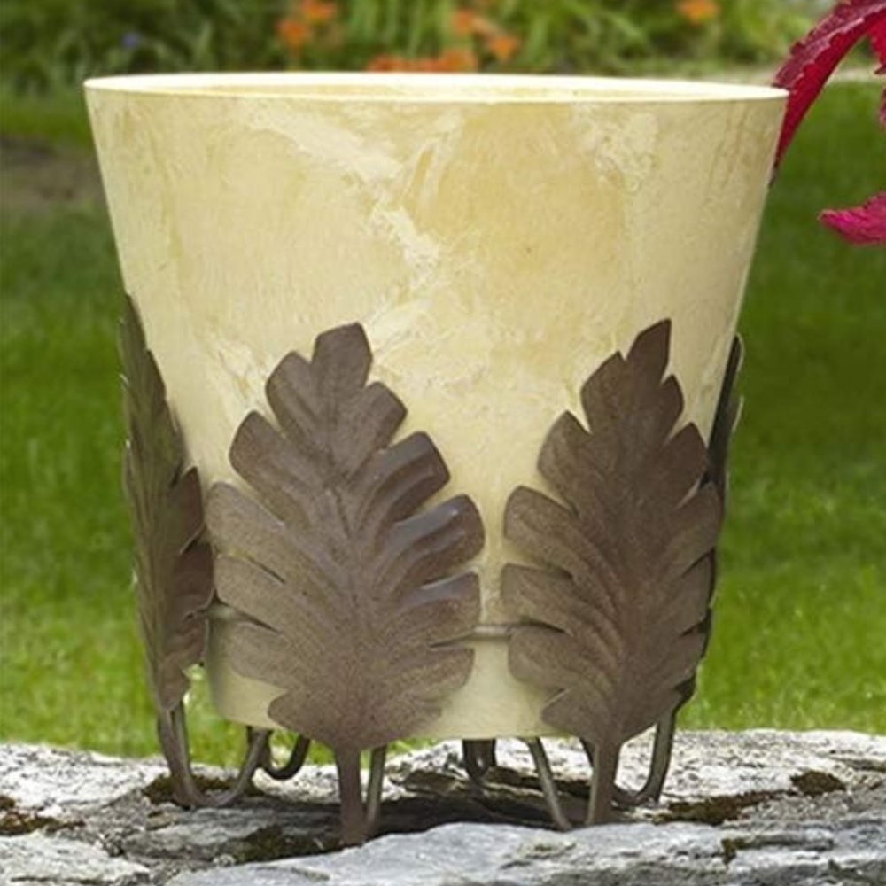 NEW Set 2 Leaf Shaped Plant Stands Indoor/Outdoor 10" Metal by Novelty ArtStone